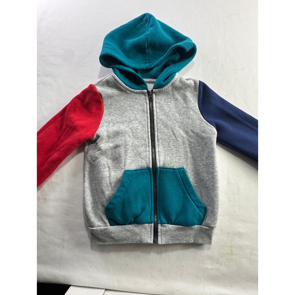 Okie Dokie Toddler 3T Colorblock Zip-Up‎ Hoodie Grey Red Blue Teal Fleece